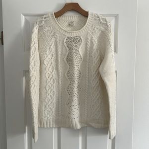 J.Crew Crystal Embellished Cable Knit Sweater
